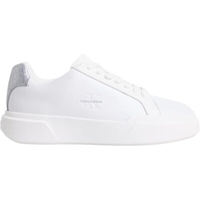 Calvin Damen Cupsole Sneaker Chunky aus Leder, Weiß (Bright White/Silver), 39 Calvin Damen Cupsole Sneaker Chunky aus Leder, Weiß (Bright White/Silver), 39