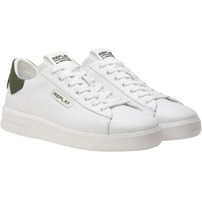 Replay Herren Sneaker aus Leder, White Green 071 (Weiß), 40 Replay Herren Sneaker aus Leder, White Green 071 (Weiß), 40