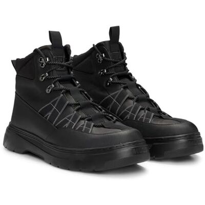 HUGO Herren Urian hito Boots aus Leder mit textilen Besätzen und Schnürsenkeln im Wanderschuh-Stil HUGO Herren Urian hito Boots aus Leder mit textilen Besätzen und Schnürsenkeln im Wanderschuh-Stil