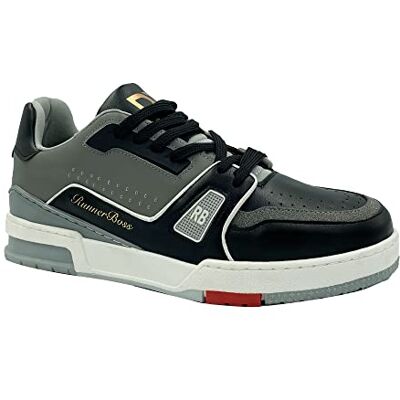 Boss , Herren Sneaker zum Schnüren, Grau-Schwarz, Kunstleder, Handgefertigt, Wasserdicht und Abwischbare, Schuhgröße: 43 Boss , Herren Sneaker zum Schnüren, Grau-Schwarz, Kunstleder, Handgefertigt, Wasserdicht und Abwischbare, Schuhgröße: 43