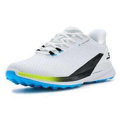 Skechers Herren Go Golf Mens Waterproof Synthetic Lace-Up Spike Less Golf Shoe Slip-InTurnschuhe, White/Blue/Yellow, 40 EU Skechers Herren Go Golf Mens Waterproof Synthetic Lace-Up Spike Less Golf Shoe Slip-InTurnschuhe, White/Blue/Yellow, 40 EU