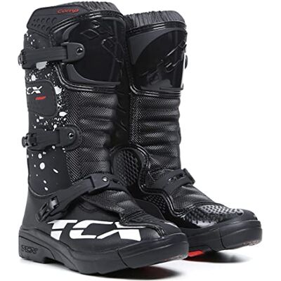 TCX Comp Kid, Kinder-Motocross-Stiefel, Obermaterial aus Mikrofaser, 3-Schnallen-Polyurethan-Verschluss mit Mikrometrischer Verstellung und Klettverschluss, Schwarz/Weiß TCX Comp Kid, Kinder-Motocross-Stiefel, Obermaterial aus Mikrofaser, 3-Schnallen-Polyurethan-Verschluss mit Mikrometrischer Verstellung und Klettverschluss, Schwarz/Weiß
