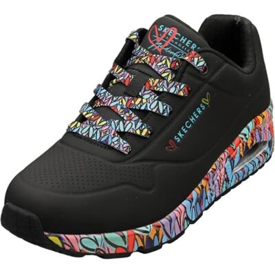 Skechers UNO Ravaged LoveSneaker für Damen, Schwarzer Duraleather Multi Trim, 37 EU Skechers UNO Ravaged LoveSneaker für Damen, Schwarzer Duraleather Multi Trim, 37 EU