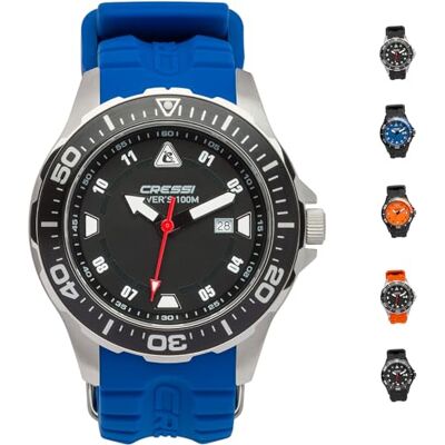 CRESSI Manta Taucheruhr für Herren und Damen, Edelstahlgehäuse, Kristallglas, Kautschukarmband, Einseitig drehbare Lünette, Quarzwerk, 10 ATM Wasserdicht CRESSI Manta Taucheruhr für Herren und Damen, Edelstahlgehäuse, Kristallglas, Kautschukarmband, Einseitig drehbare Lünette, Quarzwerk, 10 ATM Wasserdicht