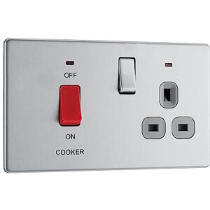 British General Nexus Schraubenlose Flachplatte Brushed Steel 45 A Kocherschalter mit Schaltsteckdosen und grauem Rahmen - Elektrischer Schalter British General Nexus Schraubenlose Flachplatte Brushed Steel 45 A Kocherschalter mit Schaltsteckdosen und grauem Rahmen - Elektrischer Schalter