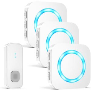 AIMAX Funkklingel mit 1 Sender und 3 Empfänger,klingel Haustür kit,400m Hohe Reichweite, IP55 Wasserdicht, 55 Klingeltöne, 5 Lautstärkestufen Mit LED-Blitz,kabellose Installation AIMAX Funkklingel mit 1 Sender und 3 Empfänger,klingel Haustür kit,400m Hohe Reichweite, IP55 Wasserdicht, 55 Klingeltöne, 5 Lautstärkestufen Mit LED-Blitz,kabellose Installation