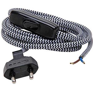 Kopp Textil-Zuleitungskabel mit Euro-Stecker und Schalter weiß/schwarz 2m, 140315002 Kopp Textil-Zuleitungskabel mit Euro-Stecker und Schalter weiß/schwarz 2m, 140315002