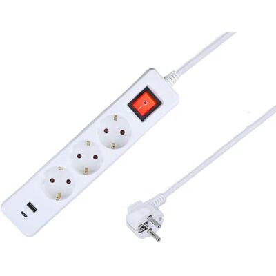 as - Schwabe as Schwabe Steckdosenleiste 3-Fach weiß mit 2 USB-Ports (Typ A & C) 1,4 m Kabel, 230V/16A/3500W, gedrehte Steckdosen, IP20, beleuchteter Ein-/Aus-Schalter as - Schwabe as Schwabe Steckdosenleiste 3-Fach weiß mit 2 USB-Ports (Typ A & C) 1,4 m Kabel, 230V/16A/3500W, gedrehte Steckdosen, IP20, beleuchteter Ein-/Aus-Schalter