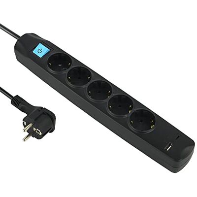 Electraline 62167 Steckdosenleiste 5-Fach Schuko mit Schalter + 2 USB 3.4A 17W (1 Typ A + 1 Typ C), Kabel 1.5M / Mehrfachsteckdose/Tischsteckdose Steckerleiste, Extra Flacher Stecker Electraline 62167 Steckdosenleiste 5-Fach Schuko mit Schalter + 2 USB 3.4A 17W (1 Typ A + 1 Typ C), Kabel 1.5M / Mehrfachsteckdose/Tischsteckdose Steckerleiste, Extra Flacher Stecker