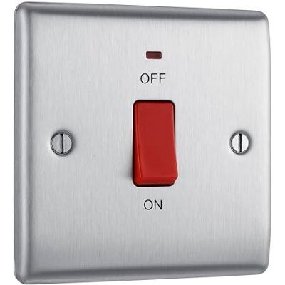 British General Masterplug NBS74 Schalter mit Platte aus gebürstetem Stahl, 2-polig, 45 A, mit Neon-Kontrollleuchte British General Masterplug NBS74 Schalter mit Platte aus gebürstetem Stahl, 2-polig, 45 A, mit Neon-Kontrollleuchte