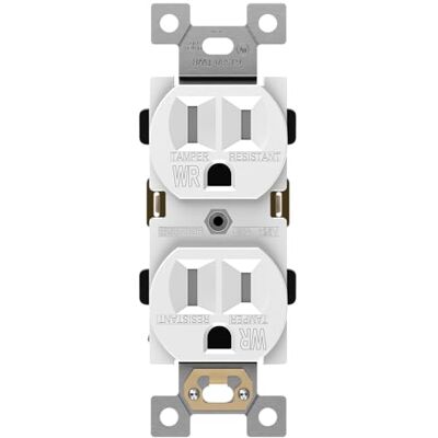 ENERLITES Baagialdic Duplex-Buchse, manipulationswetterbeständig, für den Außenbereich, 15 A, 125 V, selbsterdend, 2-polig, 3-Draht, 5-15R, UL-gelistet, 61580-TWR-W, weiß ENERLITES Baagialdic Duplex-Buchse, manipulationswetterbeständig, für den Außenbereich, 15 A, 125 V, selbsterdend, 2-polig, 3-Draht, 5-15R, UL-gelistet, 61580-TWR-W, weiß
