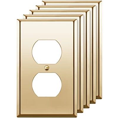 ENERLITES Duplex Buchsenauslass Metall Wandplatte, Edelstahl Auslassabdeckung, korrosionsbeständig, Größe 1-Gang 11,4 x 7 cm, UL-gelistet, 7721-PB-5PCS, poliertes Messing, Gold, 5 Stück ENERLITES Duplex Buchsenauslass Metall Wandplatte, Edelstahl Auslassabdeckung, korrosionsbeständig, Größe 1-Gang 11,4 x 7 cm, UL-gelistet, 7721-PB-5PCS, poliertes Messing, Gold, 5 Stück