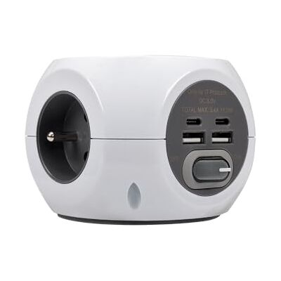 Simon Combiball Mehrfachsteckdose, französische Steckdose, Steckdosenleiste mit französischer Steckdose und 2 USB A + 2 USB C, 7 Ladebuchsen, Steckdosenleiste mit Schalter, Weiß Simon Combiball Mehrfachsteckdose, französische Steckdose, Steckdosenleiste mit französischer Steckdose und 2 USB A + 2 USB C, 7 Ladebuchsen, Steckdosenleiste mit Schalter, Weiß