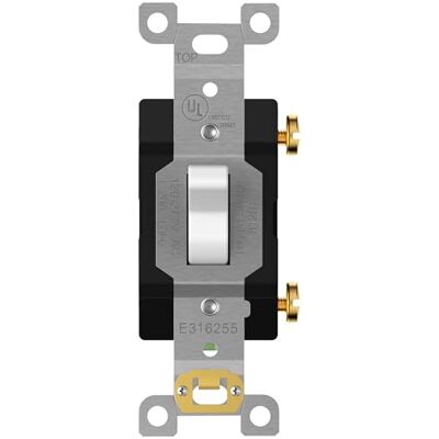 ENERLITES Schwerlast-Kipplichtschalter, 20 A, einpolig, 20 A, 120/277 V, Erdungsschraube, handelsübliche Qualität, UL-gelistet, 81201-W, Weiß ENERLITES Schwerlast-Kipplichtschalter, 20 A, einpolig, 20 A, 120/277 V, Erdungsschraube, handelsübliche Qualität, UL-gelistet, 81201-W, Weiß