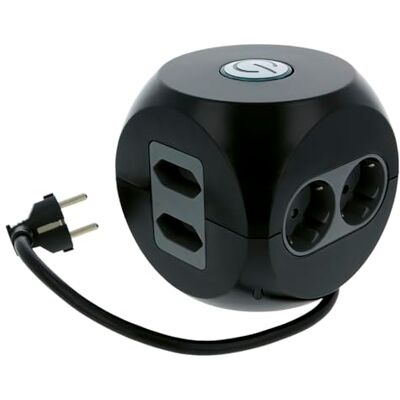 Amig Mehrfach-Tischplatte mit Schalter Mod.5540 mit 6 Steckdosen + 2 USB-Steckdosen, Würfelform mit Überspannung, Maße: 12 x 12 x 12 cm, Max. Spannung: 250 V, Schwarz Amig Mehrfach-Tischplatte mit Schalter Mod.5540 mit 6 Steckdosen + 2 USB-Steckdosen, Würfelform mit Überspannung, Maße: 12 x 12 x 12 cm, Max. Spannung: 250 V, Schwarz