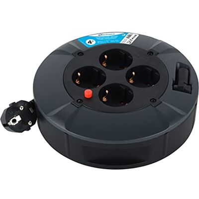 Electraline 49076, Kabeltrommel 4-Fach 4M Kabel-IP20 Indoor/Kabelrolle mit 4 Schuko-Steckdosen/Kabelbox mit Verlängerungskabel/Leitungsroller mit Kurbel, Schwartz Electraline 49076, Kabeltrommel 4-Fach 4M Kabel-IP20 Indoor/Kabelrolle mit 4 Schuko-Steckdosen/Kabelbox mit Verlängerungskabel/Leitungsroller mit Kurbel, Schwartz