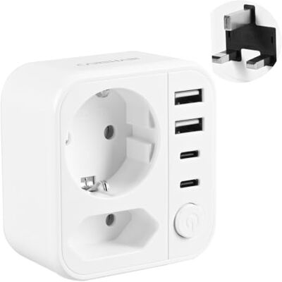 Carehabi Reiseadapter UK Adapter England Deutschland Stecker mit 2 USB -C + 2 USB-A, Steckdosenadapter Reisestecker Stromadapter für Irland Großbritannien Carehabi Reiseadapter UK Adapter England Deutschland Stecker mit 2 USB -C + 2 USB-A, Steckdosenadapter Reisestecker Stromadapter für Irland Großbritannien