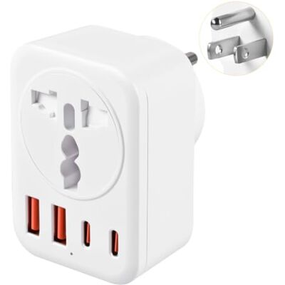 Carehabi Reiseadapter USA Stecker US mit 2 USB C + 2 USB-A, Universal Steckdose Anschluss Reisebuchse Netzteil für Amerika, Kanada, Thailand, Mexiko Carehabi Reiseadapter USA Stecker US mit 2 USB C + 2 USB-A, Universal Steckdose Anschluss Reisebuchse Netzteil für Amerika, Kanada, Thailand, Mexiko