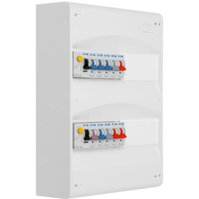 Eaton 2-reihige Schalttafel, 2 Trennschalter, Diff. 63 A + 10 Schutzschalter Eaton 2-reihige Schalttafel, 2 Trennschalter, Diff. 63 A + 10 Schutzschalter