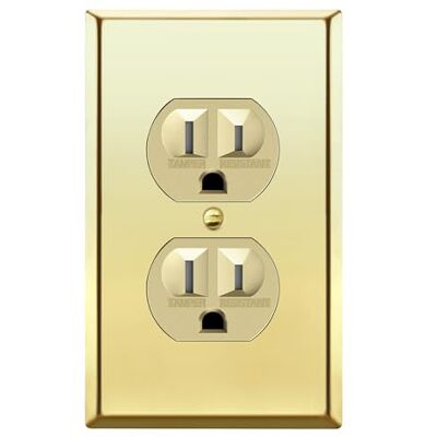 ENERLITES Elite Series Duplex-Steckdose mit Edelstahl-Metall-Wandplatte, manipulationssichere Steckdose, handelsübliche Qualität, 15 A, 125 V, UL-gelistet, 61580-TR-GD77PB, Gold mit polierter ENERLITES Elite Series Duplex-Steckdose mit Edelstahl-Metall-Wandplatte, manipulationssichere Steckdose, handelsübliche Qualität, 15 A, 125 V, UL-gelistet, 61580-TR-GD77PB, Gold mit polierter