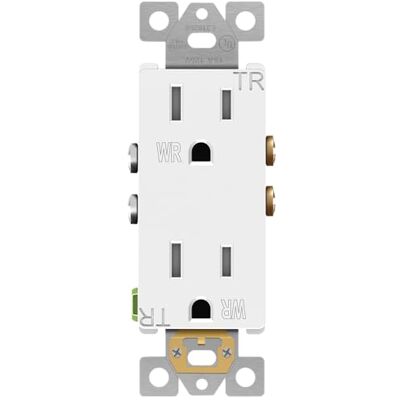 ENERLITES Dekorator-Steckdose, manipulations-wetterfest, glänzende Oberfläche, Außensteckdose in Wohnqualität, 15 A, 125 V, selbsterdend, 2-polig, 3-adrig, 5-15R, UL-gelistet, 61501-TWR-W, Weiß ENERLITES Dekorator-Steckdose, manipulations-wetterfest, glänzende Oberfläche, Außensteckdose in Wohnqualität, 15 A, 125 V, selbsterdend, 2-polig, 3-adrig, 5-15R, UL-gelistet, 61501-TWR-W, Weiß