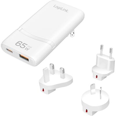 Logilink Dual USB GaN-Reise Schnellladegerät (Galliumnitrid) mit 65W und 4-Fach Schutz für über 200 Länder in US/EU/UK/AU Logilink Dual USB GaN-Reise Schnellladegerät (Galliumnitrid) mit 65W und 4-Fach Schutz für über 200 Länder in US/EU/UK/AU
