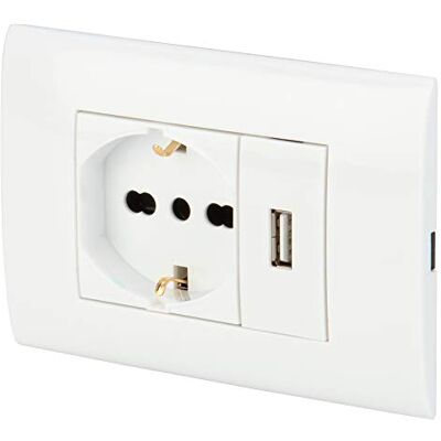 Poly Pool PP6096X Unterputz-Set 250V mit Multistandard-Schuko-Steckdoseneinsätzen, Stecker 10A – 16A italienisch/deutsch und USB-Buchse 2,1A weiß mit Dose für Wandmontage Poly Pool PP6096X Unterputz-Set 250V mit Multistandard-Schuko-Steckdoseneinsätzen, Stecker 10A – 16A italienisch/deutsch und USB-Buchse 2,1A weiß mit Dose für Wandmontage