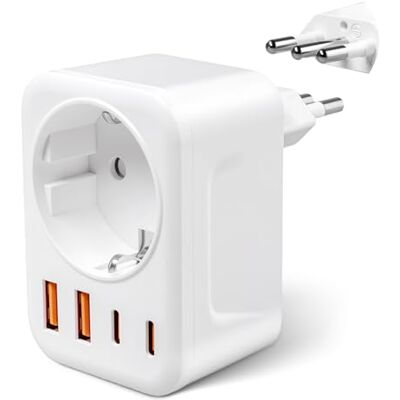 Carehabi Adapter Italien Steckdose mit 1 AC & 2 USB-A & 2 USB-C (3,4 A) Reiseadapter Typ L Steckdose DE zu IT Steckdosenadapter für Uruguay, Chile, Äthiopien, Italien, Libyen, Syrien, Tunesien Carehabi Adapter Italien Steckdose mit 1 AC & 2 USB-A & 2 USB-C (3,4 A) Reiseadapter Typ L Steckdose DE zu IT Steckdosenadapter für Uruguay, Chile, Äthiopien, Italien, Libyen, Syrien, Tunesien