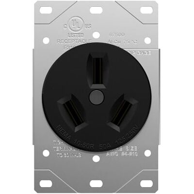 ENERLITES 50 Amp Receptacle Outlet, NEMA 10-50R, Residential Commercial Industrial Grade, Outdoor/Indoor, 3-Pole, 3 Wire, No Ground Contact, (10,8,6,4) AWG, UL Listed, 125/250V, 67500-BK, Black ENERLITES 50 Amp Receptacle Outlet, NEMA 10-50R, Residential Commercial Industrial Grade, Outdoor/Indoor, 3-Pole, 3 Wire, No Ground Contact, (10,8,6,4) AWG, UL Listed, 125/250V, 67500-BK, Black