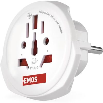Emos Mini Reiseadapter World to Europe, Typ I,A/B,G,J,L,N,C in Typ E/F Emos Mini Reiseadapter World to Europe, Typ I,A/B,G,J,L,N,C in Typ E/F