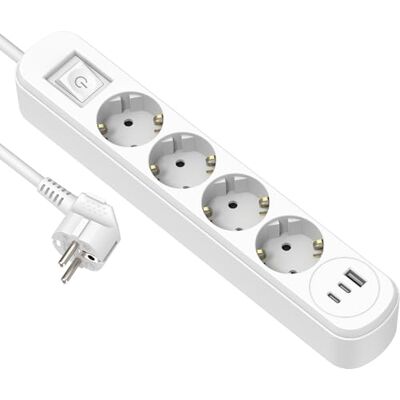 Electraline 62520 Steckdosenleiste 4-Fach Schuko 16A + 3 USB (1 USB A + 2 USB C PD20W) mit Schalter, Kabel 1.5M, Mehrfachsteckdose/Tischsteckdose Steckerleiste Electraline 62520 Steckdosenleiste 4-Fach Schuko 16A + 3 USB (1 USB A + 2 USB C PD20W) mit Schalter, Kabel 1.5M, Mehrfachsteckdose/Tischsteckdose Steckerleiste