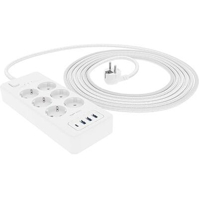 Amazon 6-Fach-Steckdosenleiste mit Überspannungsschutz, 4 USB-Anschlüsse (1 USB-C, 3 USB-A), Verlängerungskabel, 1,5m Kabel, 1050J, Weiß Amazon 6-Fach-Steckdosenleiste mit Überspannungsschutz, 4 USB-Anschlüsse (1 USB-C, 3 USB-A), Verlängerungskabel, 1,5m Kabel, 1050J, Weiß