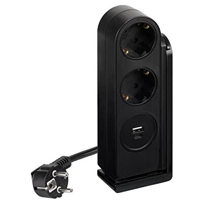 Simon Mehrfachsteckdose, flache Steckdosenleiste, Steckdosenleiste mit Schalter, 2 Schuko-Steckdosen 16 A, 250 V + 2 USB A+C-Steckdosen, mit Befestigungsclip und Kabel, 2 m, Schwarz Simon Mehrfachsteckdose, flache Steckdosenleiste, Steckdosenleiste mit Schalter, 2 Schuko-Steckdosen 16 A, 250 V + 2 USB A+C-Steckdosen, mit Befestigungsclip und Kabel, 2 m, Schwarz