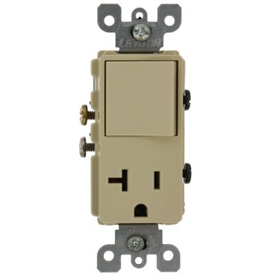 Leviton 20-amp, 120 V, Decora Marke Stil 1 pol., 5–20R AC Kombination Schalter, Commercial Grade, Erdung, 5636-I Leviton 20-amp, 120 V, Decora Marke Stil 1 pol., 5–20R AC Kombination Schalter, Commercial Grade, Erdung, 5636-I