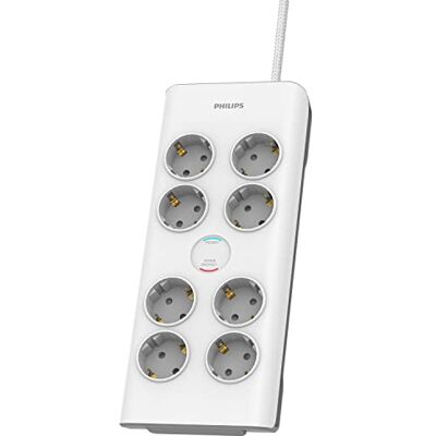 Philips SPN7080WA/10 Steckdosenleiste mit 8 Steckdosen,Stromverriegelung,3.680 W,geflochtenes Netzkabel,2 m hochfest,Sicherheitsverschluss (Prot-LED-Anzeige 900J), weiß Philips SPN7080WA/10 Steckdosenleiste mit 8 Steckdosen,Stromverriegelung,3.680 W,geflochtenes Netzkabel,2 m hochfest,Sicherheitsverschluss (Prot-LED-Anzeige 900J), weiß