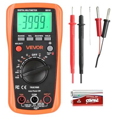 VEVOR Digitalmultimeter, 4000-Count TRMS DC/AC Voltmeter Stromtester, Auto-Ranging-Multimeter für Strom, Spannung, Widerstand, Kapazität, Temperatur, Dioden, Durchgang, Tastverhältnis VEVOR Digitalmultimeter, 4000-Count TRMS DC/AC Voltmeter Stromtester, Auto-Ranging-Multimeter für Strom, Spannung, Widerstand, Kapazität, Temperatur, Dioden, Durchgang, Tastverhältnis