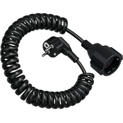 Cozary Spiralkabel Verlängerungskabel 2m, Schuko Spiralverlängerung dehnbar von 0,7m auf 2m, kurz & kompakt, mit 12 Kabelclips, PU Isolierung IP20, 230V/16 A Schwarz Cozary Spiralkabel Verlängerungskabel 2m, Schuko Spiralverlängerung dehnbar von 0,7m auf 2m, kurz & kompakt, mit 12 Kabelclips, PU Isolierung IP20, 230V/16 A Schwarz