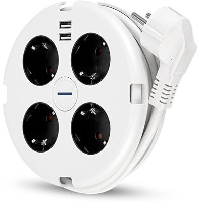 REV Steckdosenleiste PowerDisc Mehrfachsteckdose 4-Fach mit 2X USB & Schalter, 1,4m, weiß REV Steckdosenleiste PowerDisc Mehrfachsteckdose 4-Fach mit 2X USB & Schalter, 1,4m, weiß