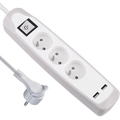 Electraline 35601 Steckdosenleiste mit 3 Steckdosen und 2 USB Decke Silikon Schutz gegen Auswirkungen, grau, 2 m Electraline 35601 Steckdosenleiste mit 3 Steckdosen und 2 USB Decke Silikon Schutz gegen Auswirkungen, grau, 2 m