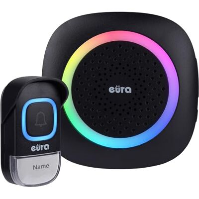 EURA Drahtlose Türklingel „“ WDP-46A3 – schwarz, erweiterbar, AC 230 V, 60 Melodien, Reichweite bis zu 200 m, Lautstärkeregler, Visitenkartenhalter EURA Drahtlose Türklingel „“ WDP-46A3 – schwarz, erweiterbar, AC 230 V, 60 Melodien, Reichweite bis zu 200 m, Lautstärkeregler, Visitenkartenhalter