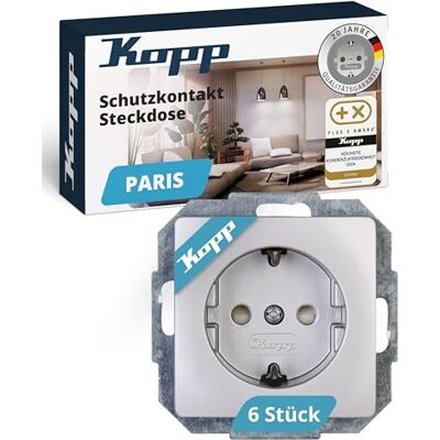 Kopp PARIS Schutzkontaktsteckdosen in Silber 6 Stück 1-fach Einbausteckdose mit erhöhtem Berührungsschutz IP20 Unterputz-Steckdose mit Schutzkontakt Steckdosen-Unterputz 16A / 250V~ Kopp PARIS Schutzkontaktsteckdosen in Silber 6 Stück 1-fach Einbausteckdose mit erhöhtem Berührungsschutz IP20 Unterputz-Steckdose mit Schutzkontakt Steckdosen-Unterputz 16A / 250V~