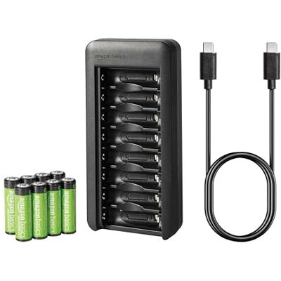 Amazon NiMH Batterieset wiederaufladbar, 8er-Pack AA-Batterie 2000 mAh, mit Batterieladegerät mit Platz für 8 Batterien, ohne AC-Netzadapter, USB-C-Anschluss Amazon NiMH Batterieset wiederaufladbar, 8er-Pack AA-Batterie 2000 mAh, mit Batterieladegerät mit Platz für 8 Batterien, ohne AC-Netzadapter, USB-C-Anschluss