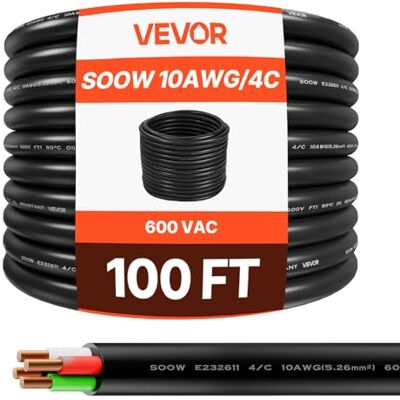 VEVOR 30,48m 10AWG Tragbares Stromkabel (4 Leiter), Hochleistungs-600-V-Draht, Industriequalität-Elektrokabel, Premium-CPE-Gummimantel, Kupfer-Verlängerungskabel für Schweißgerät VEVOR 30,48m 10AWG Tragbares Stromkabel (4 Leiter), Hochleistungs-600-V-Draht, Industriequalität-Elektrokabel, Premium-CPE-Gummimantel, Kupfer-Verlängerungskabel für Schweißgerät