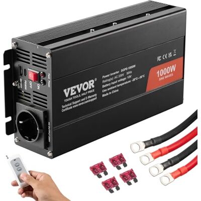 VEVOR Wechselrichter mit Reiner Sinuswelle 1000W DC 12V AC 230V Spannungswandler mit 2 AC-Steckdosen 2 USB-Anschlüssen 1 Typ-C-Anschluss Fernbedienung für kleine Heimgeräte wie Smartphone-Laptop VEVOR Wechselrichter mit Reiner Sinuswelle 1000W DC 12V AC 230V Spannungswandler mit 2 AC-Steckdosen 2 USB-Anschlüssen 1 Typ-C-Anschluss Fernbedienung für kleine Heimgeräte wie Smartphone-Laptop