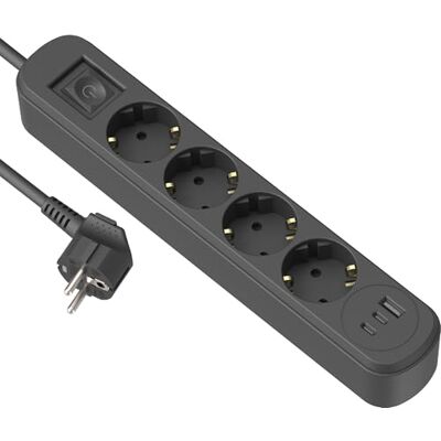 Electraline 62521 Steckdosenleiste 4-Fach Schuko 16A + 3 USB (1 USB A + 2 USB C PD20W) mit Schalter, Kabel 1.5M, Mehrfachsteckdose/Tischsteckdose Steckerleiste Electraline 62521 Steckdosenleiste 4-Fach Schuko 16A + 3 USB (1 USB A + 2 USB C PD20W) mit Schalter, Kabel 1.5M, Mehrfachsteckdose/Tischsteckdose Steckerleiste