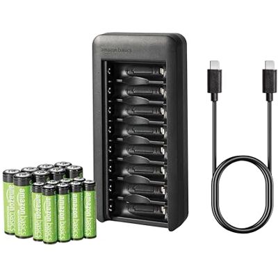 Amazon Batterieset, wiederaufladbar, aus 8 x AAA-Batterie,NiMh,800 mAh,+8 x AA-Batterie, 2000 mAh, mit Batterieladegerät mit Platz für 8 Batterien, ohne AC-Netzadapter,USB-C-Anschluss, Schwarz Amazon Batterieset, wiederaufladbar, aus 8 x AAA-Batterie,NiMh,800 mAh,+8 x AA-Batterie, 2000 mAh, mit Batterieladegerät mit Platz für 8 Batterien, ohne AC-Netzadapter,USB-C-Anschluss, Schwarz