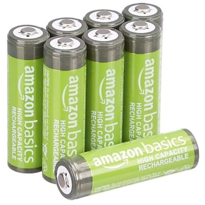 Amazon 8er-Pack wiederaufladbare AA-NiMH-Batterien mit hoher Kapazität, 2400 mAh, 1,2 V, bis zu 400-mal aufladbar, vorgeladen Amazon 8er-Pack wiederaufladbare AA-NiMH-Batterien mit hoher Kapazität, 2400 mAh, 1,2 V, bis zu 400-mal aufladbar, vorgeladen