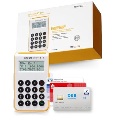 REINER SCT cyberJack one Chipkartenleser für Online-Banking Unterstützt HBCI/FinTS, EBICS und elektronische Signaturen. Mit USB-Anschluss und TAN-Funktion. REINER SCT cyberJack one Chipkartenleser für Online-Banking Unterstützt HBCI/FinTS, EBICS und elektronische Signaturen. Mit USB-Anschluss und TAN-Funktion.