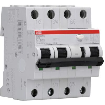 ABB Fehlerstromschutzschalter - 13A 4-polig C 30mA - IP2X ABB Fehlerstromschutzschalter - 13A 4-polig C 30mA - IP2X