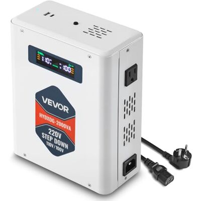 VEVOR Spannungswandler Abwärts, 2000 VA, Hochleistungs-Konverter, 220 V auf 110 V Leistungstransformator, mit 2 US-Steckdosen, USB-Ausgang, LCD-Display, Temperaturschutz, für 110-V-Geräte VEVOR Spannungswandler Abwärts, 2000 VA, Hochleistungs-Konverter, 220 V auf 110 V Leistungstransformator, mit 2 US-Steckdosen, USB-Ausgang, LCD-Display, Temperaturschutz, für 110-V-Geräte